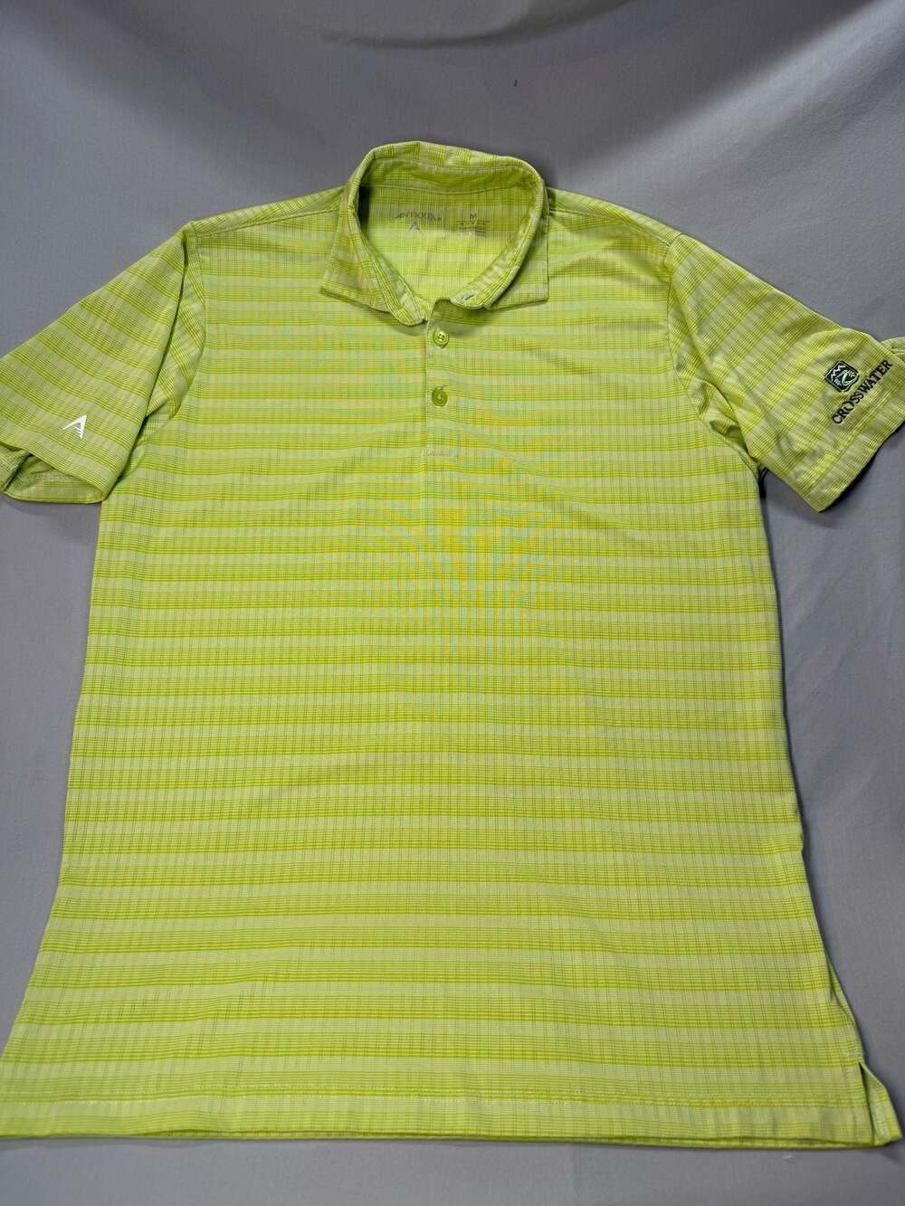 Antigua Crosswater Golf Polo Shirt Lime Green Striped Size M